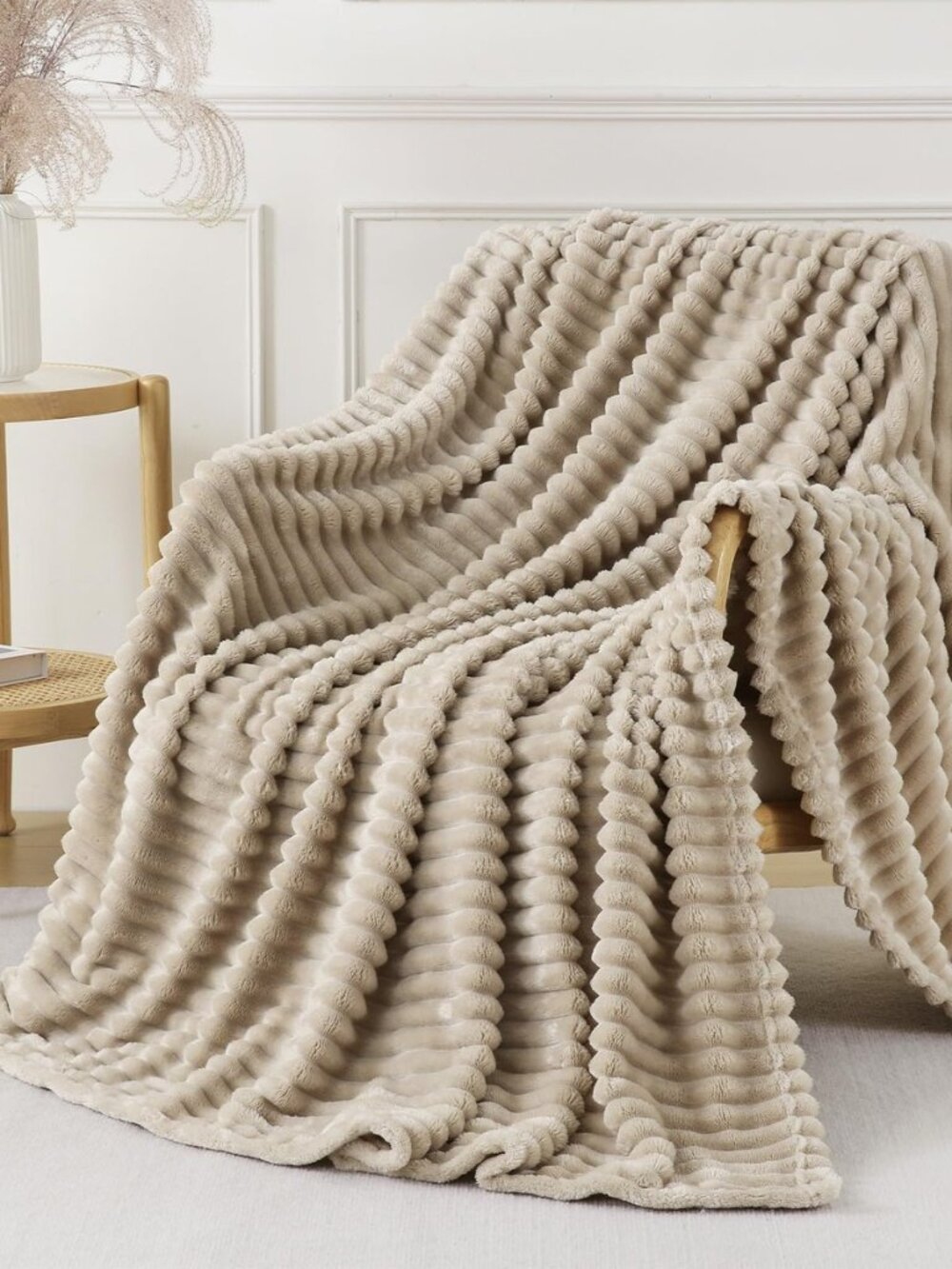 Khaki Throw Blanket for Couch Sofa 50x60 inches Striped Design